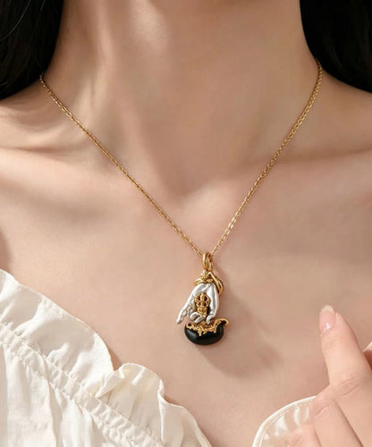 Vintage Silver-Plated Gold-Plated Copper Buddha Hand Pendant Necklace