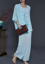 Load image into Gallery viewer, Vintage Sky Blue Chinese Button Chiffon Two Pieces Set Summer