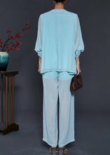 Load image into Gallery viewer, Vintage Sky Blue Chinese Button Chiffon Two Pieces Set Summer