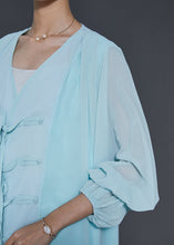 Load image into Gallery viewer, Vintage Sky Blue Chinese Button Chiffon Two Pieces Set Summer