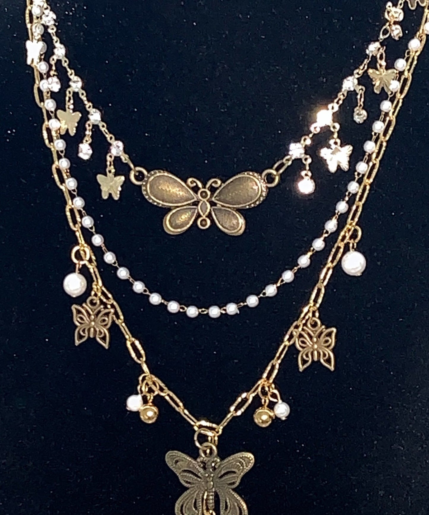 Vintage Stainless Steel Butterfly Multi-Layer Pendant Necklace