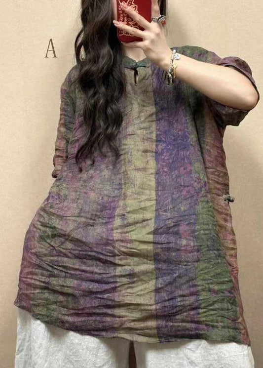 Vintage Stand Collar Oriental Button Cotton Mid Dress Summer