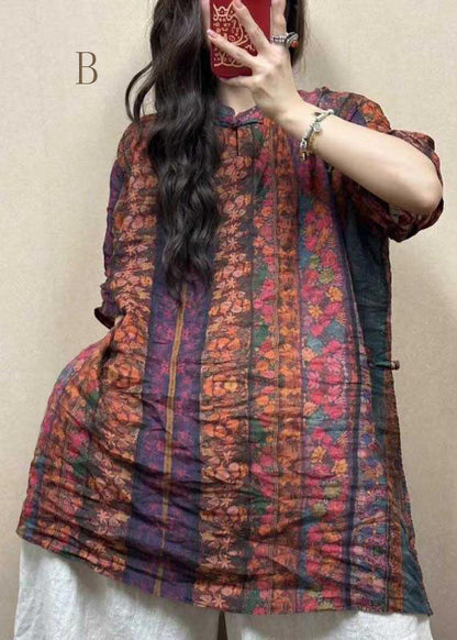 Vintage Stand Collar Oriental Button Cotton Mid Dress Summer