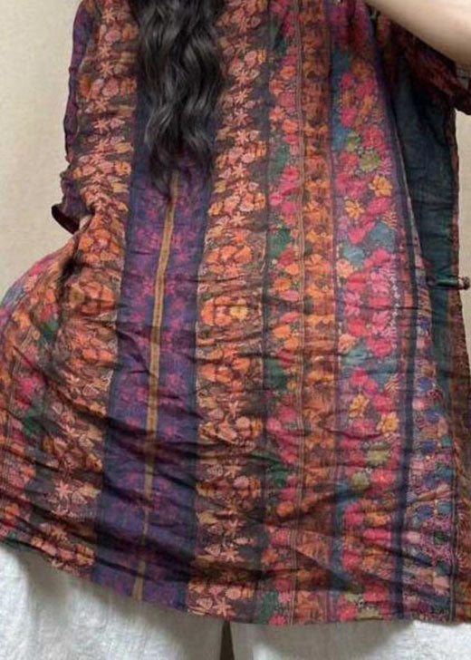 Vintage Stand Collar Oriental Button Cotton Mid Dress Summer