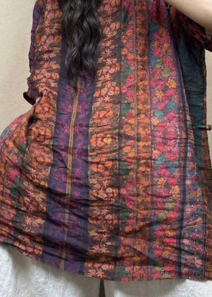 Vintage Stand Collar Oriental Button Cotton Mid Dress Summer