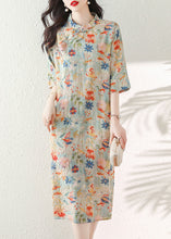 Load image into Gallery viewer, Vintage Stand Collar Print Chinese Button Cotton Dress Summer