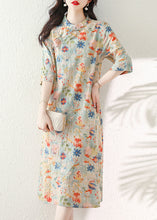 Load image into Gallery viewer, Vintage Stand Collar Print Chinese Button Cotton Dress Summer