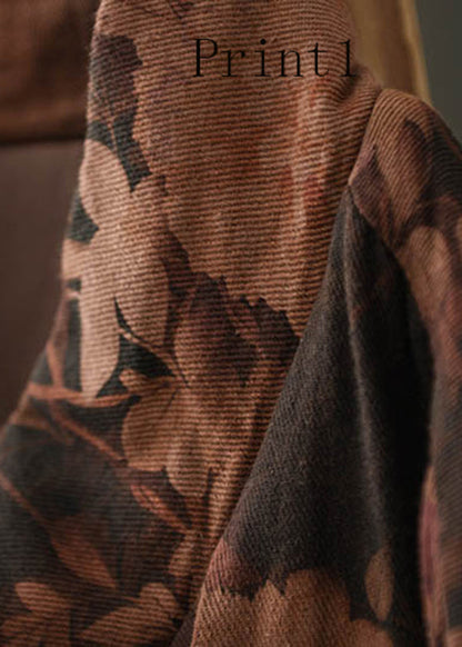 Vintage Stand Collar Print Oriental Button Fine Cotton Filled Coat Spring