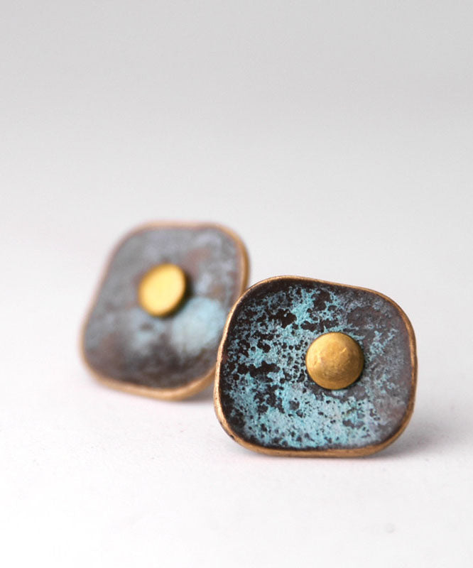 Vintage Sterling Silver Verdigris Stud Earrings