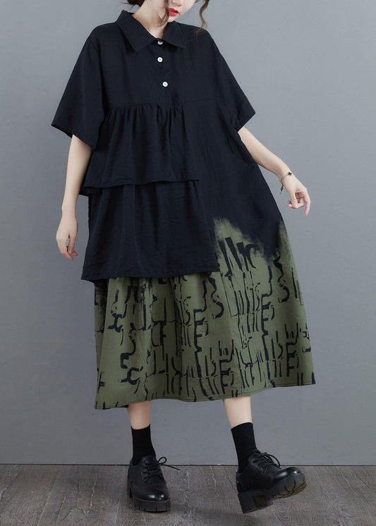 Vintage Stitching Contrast Fake Two-Piece Dress - SooLinen