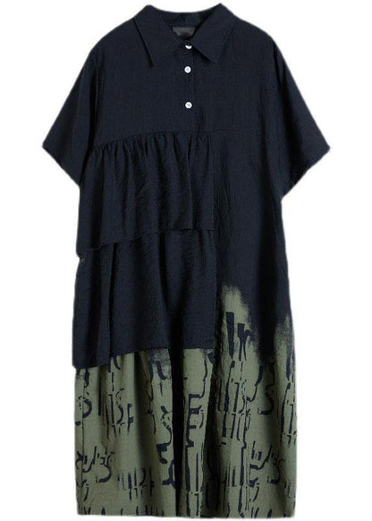 Vintage Stitching Contrast Fake Two-Piece Dress - SooLinen