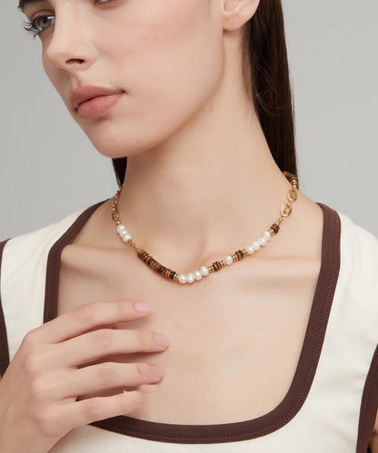 Vintage Tiger's Eye With Fine Pearl Gratuated Bead Necklace