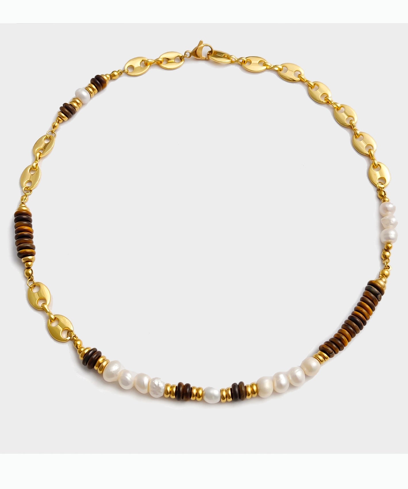Vintage Tiger's Eye With Fine Pearl Gratuated Bead Necklace