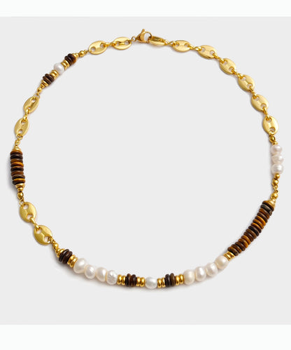 Vintage Tiger's Eye With Fine Pearl Gratuated Bead Necklace