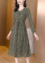 Load image into Gallery viewer, Vintage V Neck Print Drawstring Tie Waist Chiffon Maxi Dress Long Sleeve