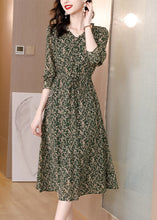 Load image into Gallery viewer, Vintage V Neck Print Drawstring Tie Waist Chiffon Maxi Dress Long Sleeve