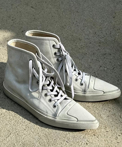Vintage White Disressed Washed Lace Up Pointed Toe Wedge High Top Sneakers