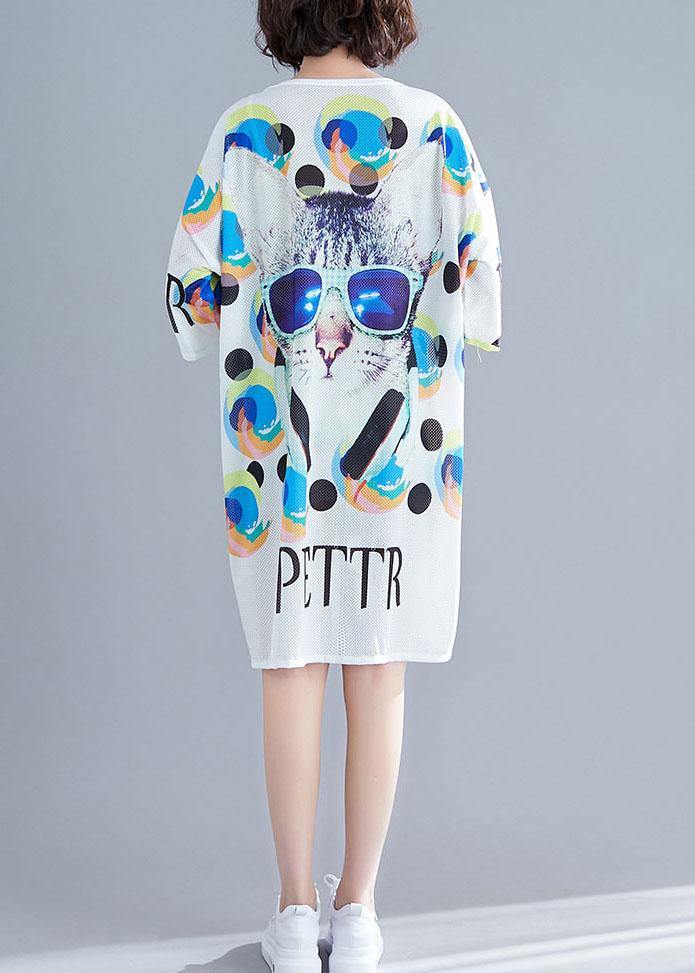 Vintage White Graphic Print Dress Summer - SooLinen