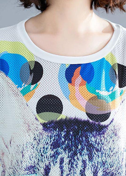 Vintage White Graphic Print Dress Summer - SooLinen