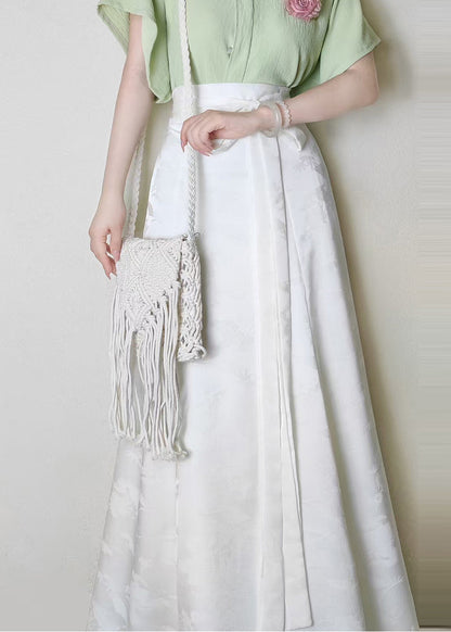 Vintage White Jacquard Silk A Line Skirts Fall