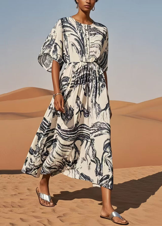 Vintage White Oversized Print Cotton Dress Summer