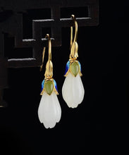 Load image into Gallery viewer, Vintage White Paitings Silver Jade Drop Earrings