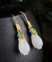 Load image into Gallery viewer, Vintage White Paitings Silver Jade Drop Earrings