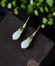 Load image into Gallery viewer, Vintage White Paitings Silver Jade Drop Earrings