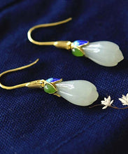 Load image into Gallery viewer, Vintage White Paitings Silver Jade Drop Earrings