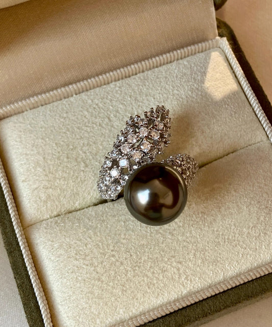 Vintage White Pearl Zircon Silver Open Rings
