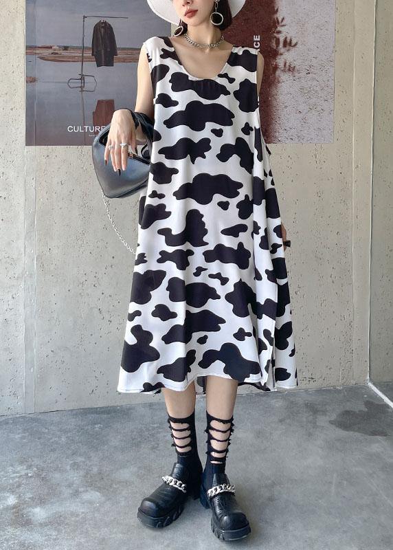 Vintage White Printsideopen Summer Short Sleeve Long Dress - SooLinen