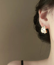 Load image into Gallery viewer, Vintage White Sterling Silver Overgild Pearl C Shaped Hoop Earrings
