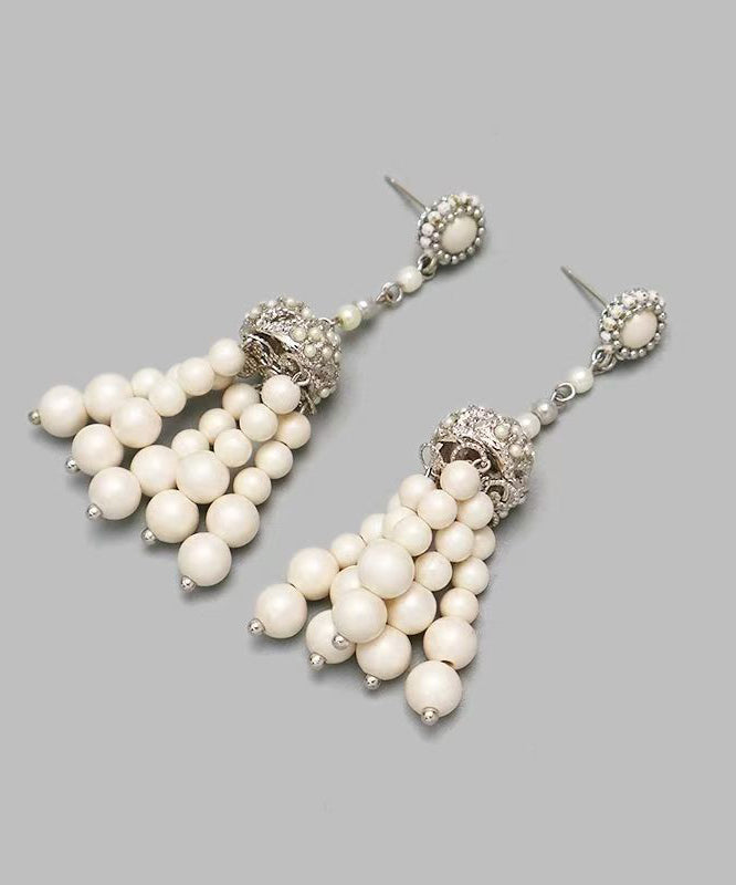 Vintage White Sterling Silver Pearl Tassel Drop Earrings
