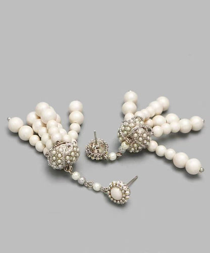 Vintage White Sterling Silver Pearl Tassel Drop Earrings