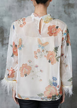 Load image into Gallery viewer, Vintage White Tasseled Print Silk Shirts Spring