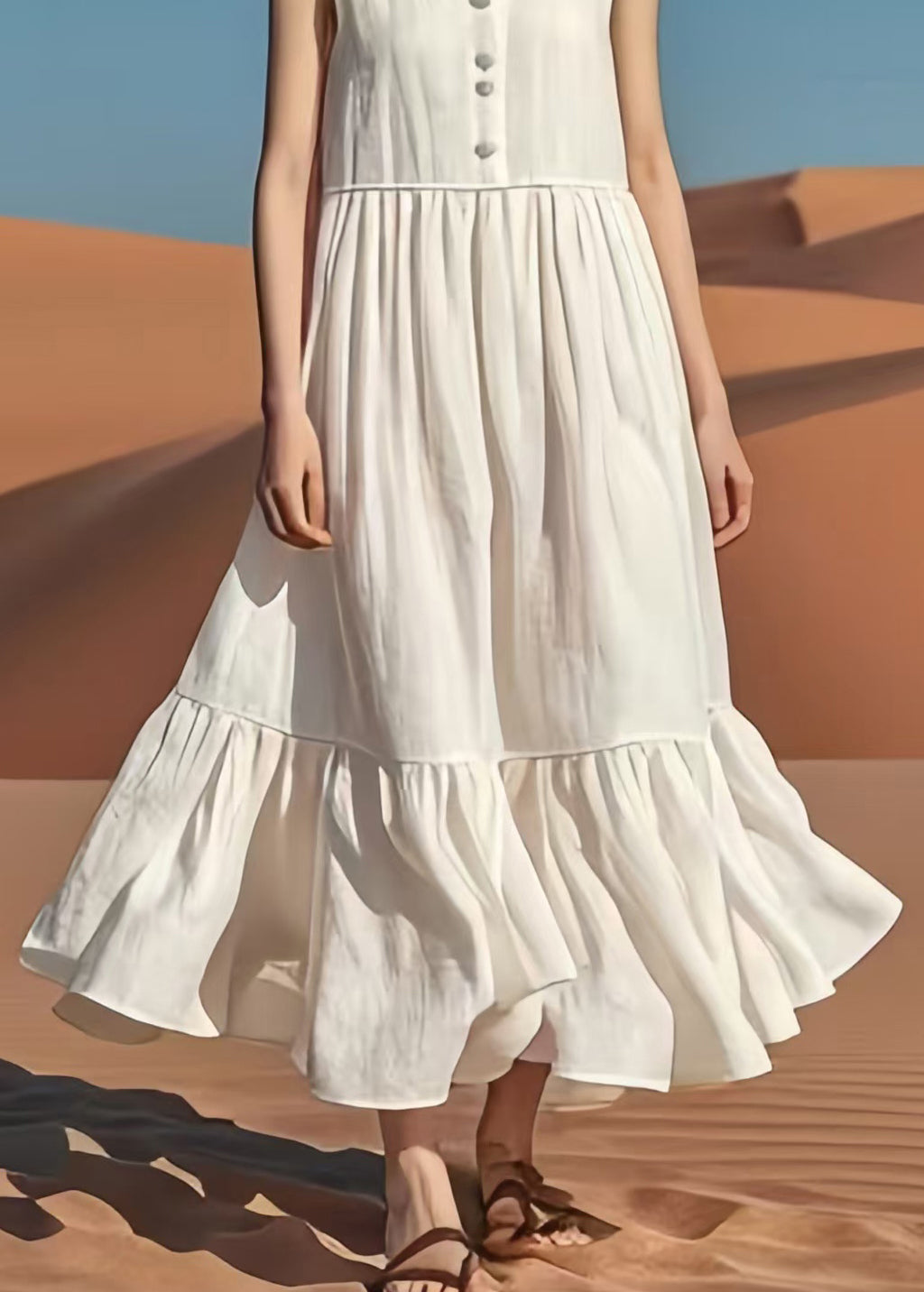 Vintage White V Neck Patchwork Cotton Long Dresses Summer