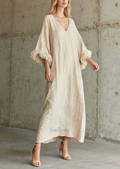 Vintage White V Neck Patchwork Faux Fur Vacation Dresses Fall