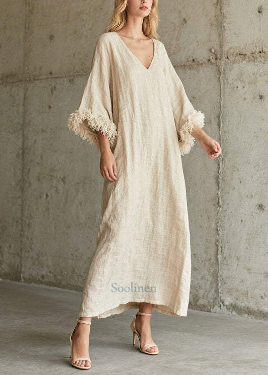 Vintage White V Neck Patchwork Faux Fur Vacation Dresses Fall