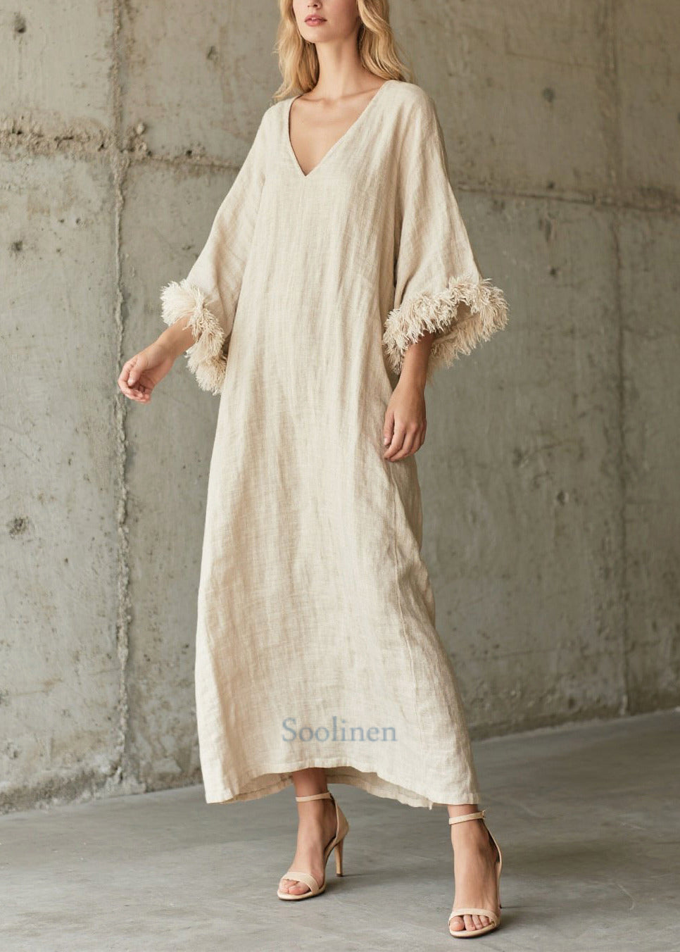 Vintage White V Neck Patchwork Faux Fur Vacation Dresses Fall