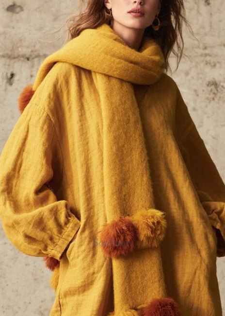 Vintage Yellow Oversized Cotton Ankle Dress Fall