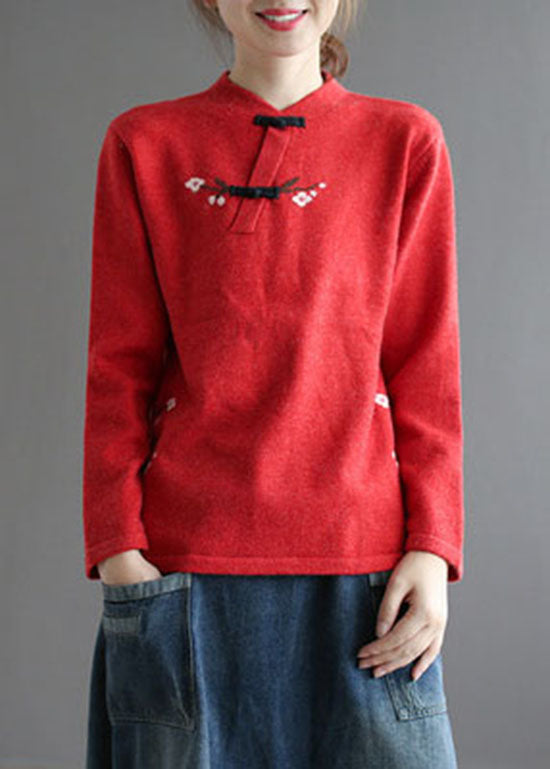 Vintage Yellow Stand Collar low high design Embroideried Knit Sweater Spring