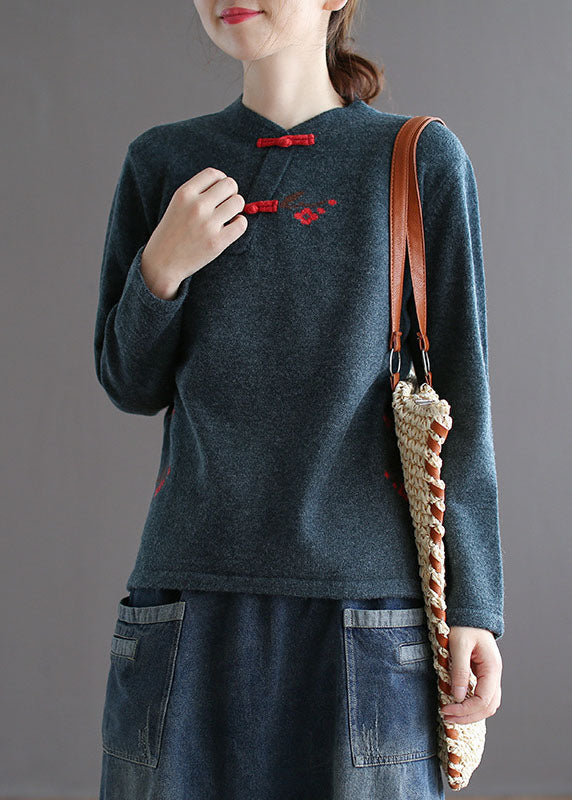 Vintage Yellow Stand Collar low high design Embroideried Knit Sweater Spring