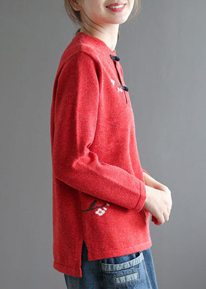 Vintage Yellow Stand Collar low high design Embroideried Knit Sweater Spring