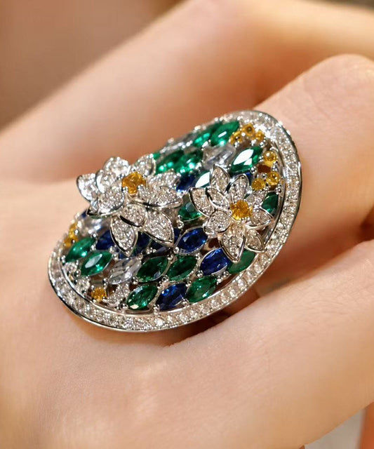Vintage Zircon Alloy Stereoscopic Floral Open Rings