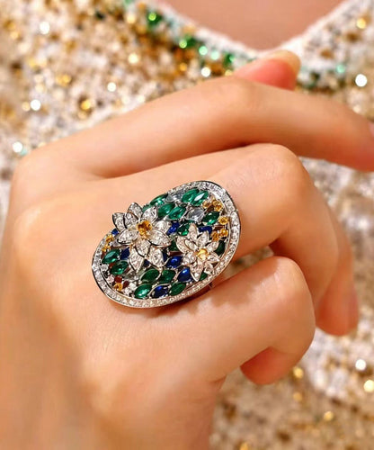 Vintage Zircon Alloy Stereoscopic Floral Open Rings