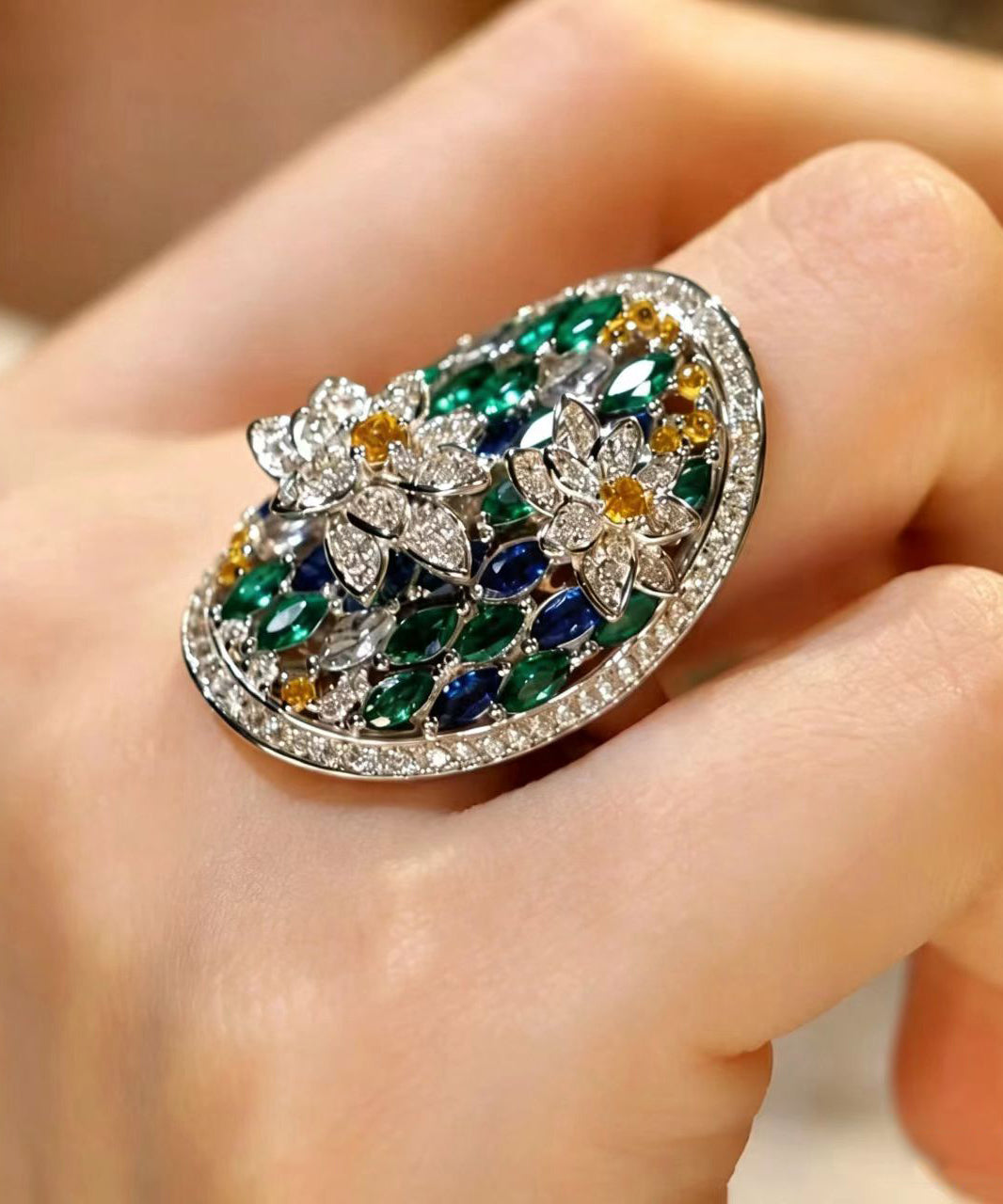 Vintage Zircon Alloy Stereoscopic Floral Open Rings