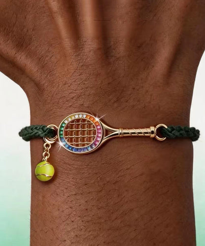 Vintage Zircon Alloy Tennis Racket Braided Charm Bracelet