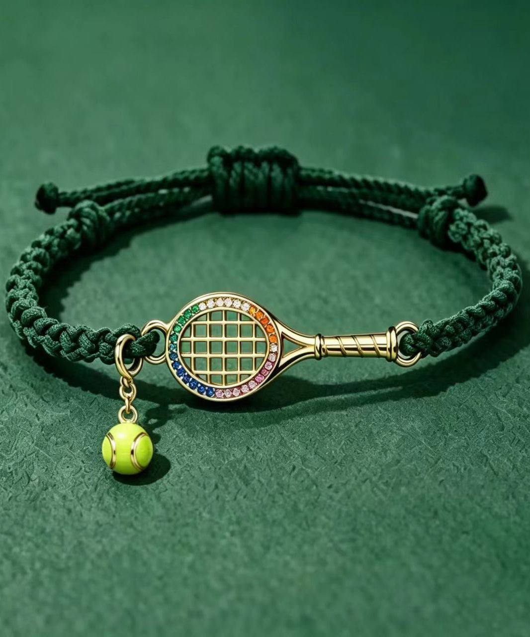 Vintage Zircon Alloy Tennis Racket Braided Charm Bracelet