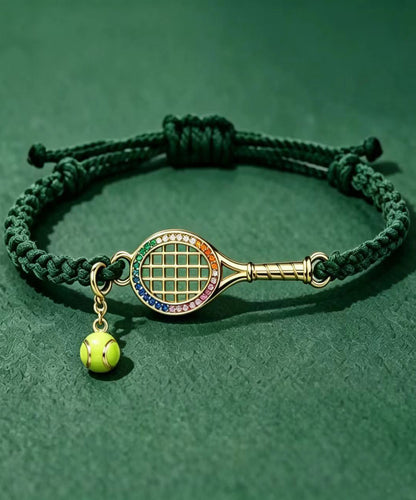 Vintage Zircon Alloy Tennis Racket Braided Charm Bracelet
