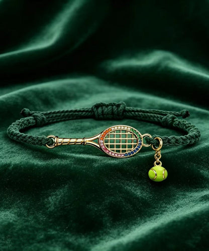 Vintage Zircon Alloy Tennis Racket Braided Charm Bracelet